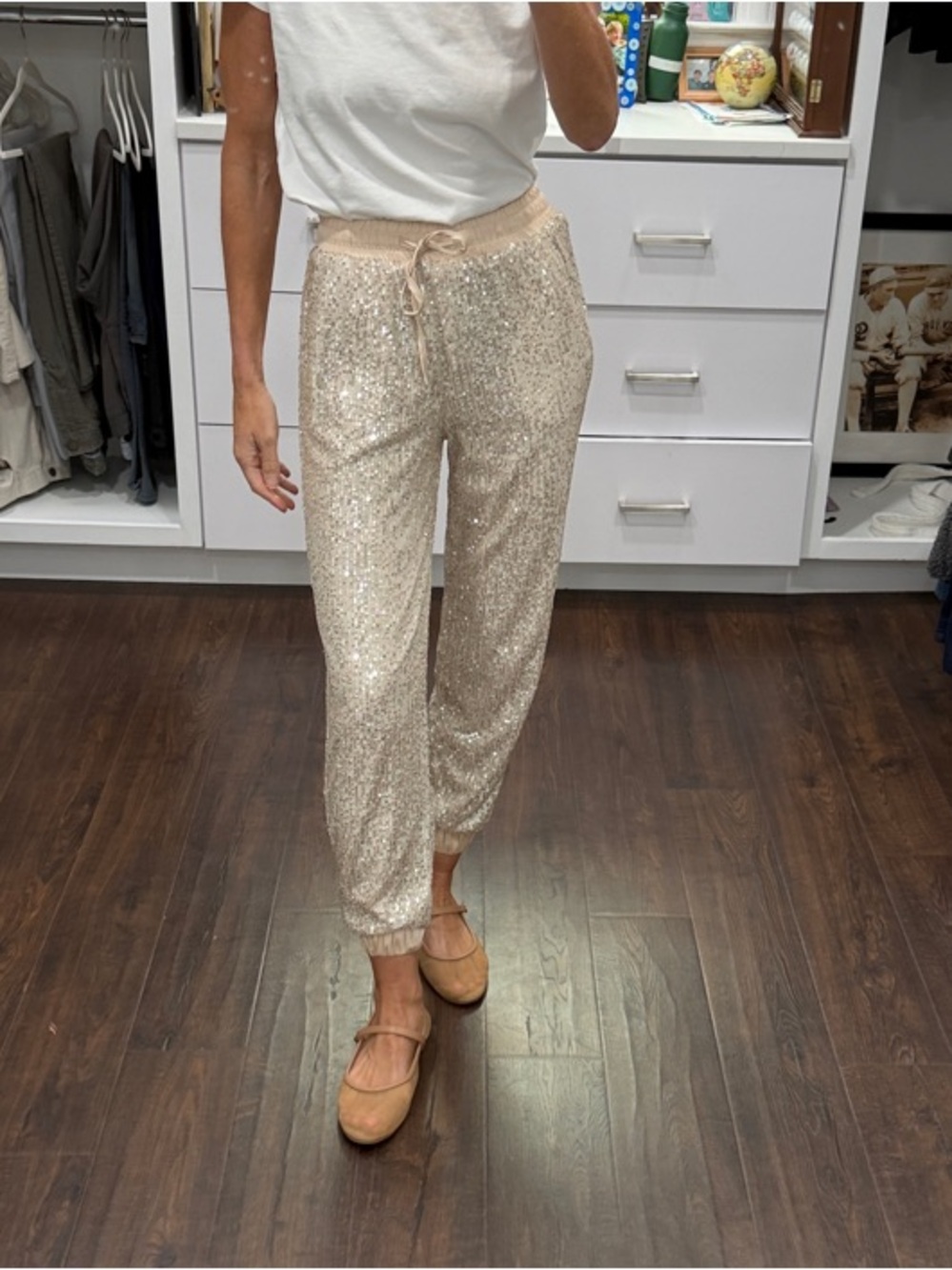 Ellison Champagne Sequin Jogger Pants XS